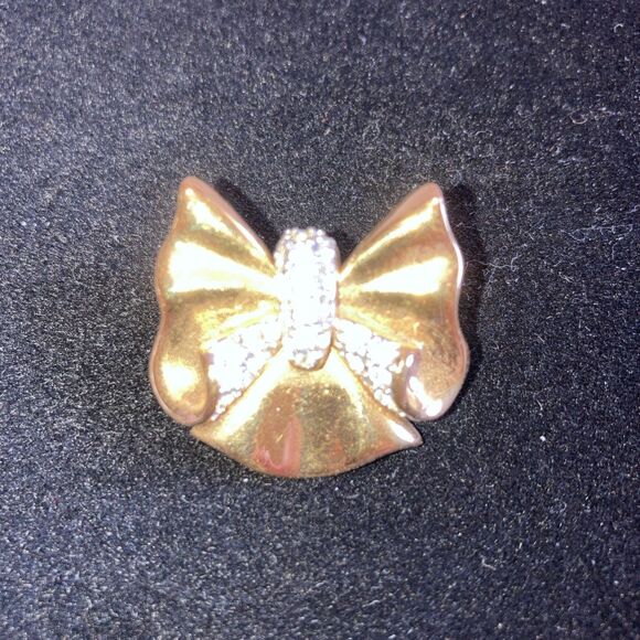 Gold Plated Sterling Silver Cubic Zirconia Bow Enhancer Slide Pendant - Picture 2 of 3